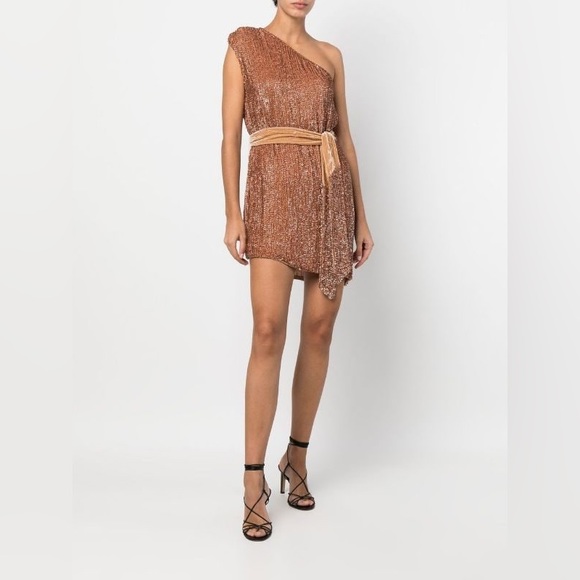 RETROFETE Gabrielle Sequined Wrap Dress in Bronze Size M -$675 - Picture 12 of 15